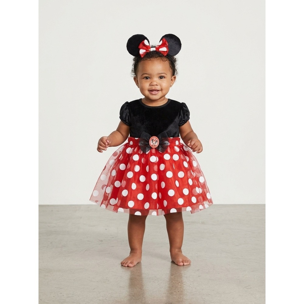 Minnie Mouse Disney Baby Infant Costume Dress & Headband Red Polka Dot 12-18M